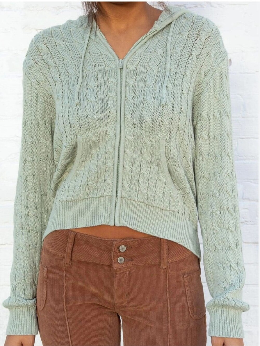 Brandy Melville Sage Green Cable Zip Hoodie